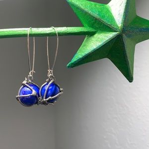 Blue marble earrings, with sterling wore wraps!